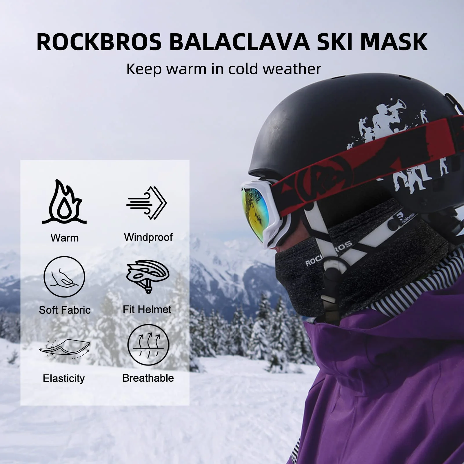 ROCKBROS Cold Weather Windproof Thermal Winter Balaclava Ski Mask Neck Warmer Hood - Image 12