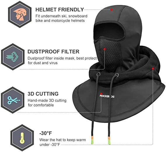 ROCKBROS Men' Winter Mask Thermal Fleece Cycling Balaclava Ski Full Face Mask - Image 3